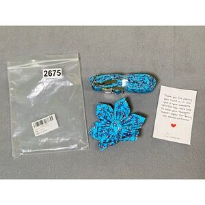 Aring Pet Shark Print Dog Collar Turquoise Blue Large with Flower/ Bow